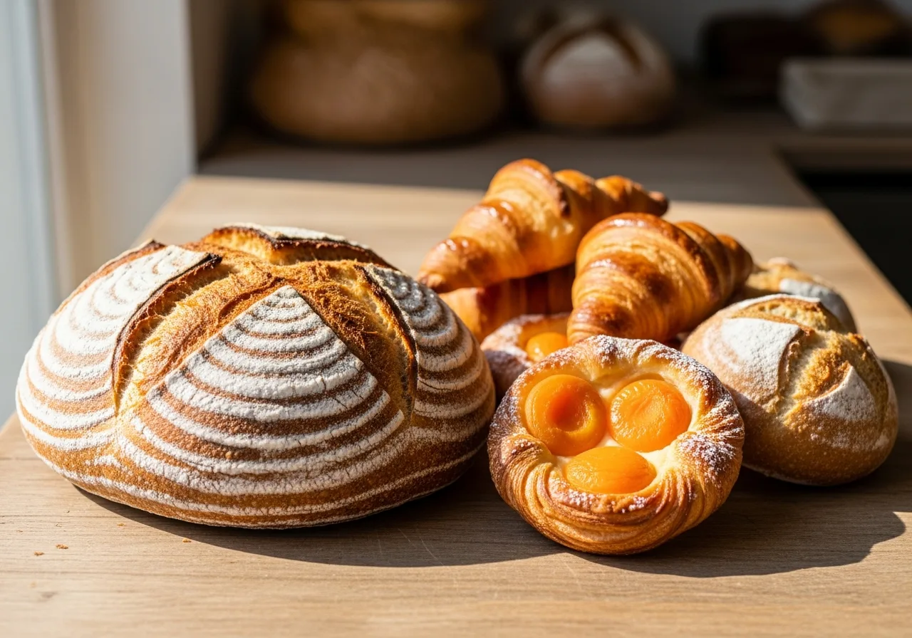 A baker trays out fresh from the oven