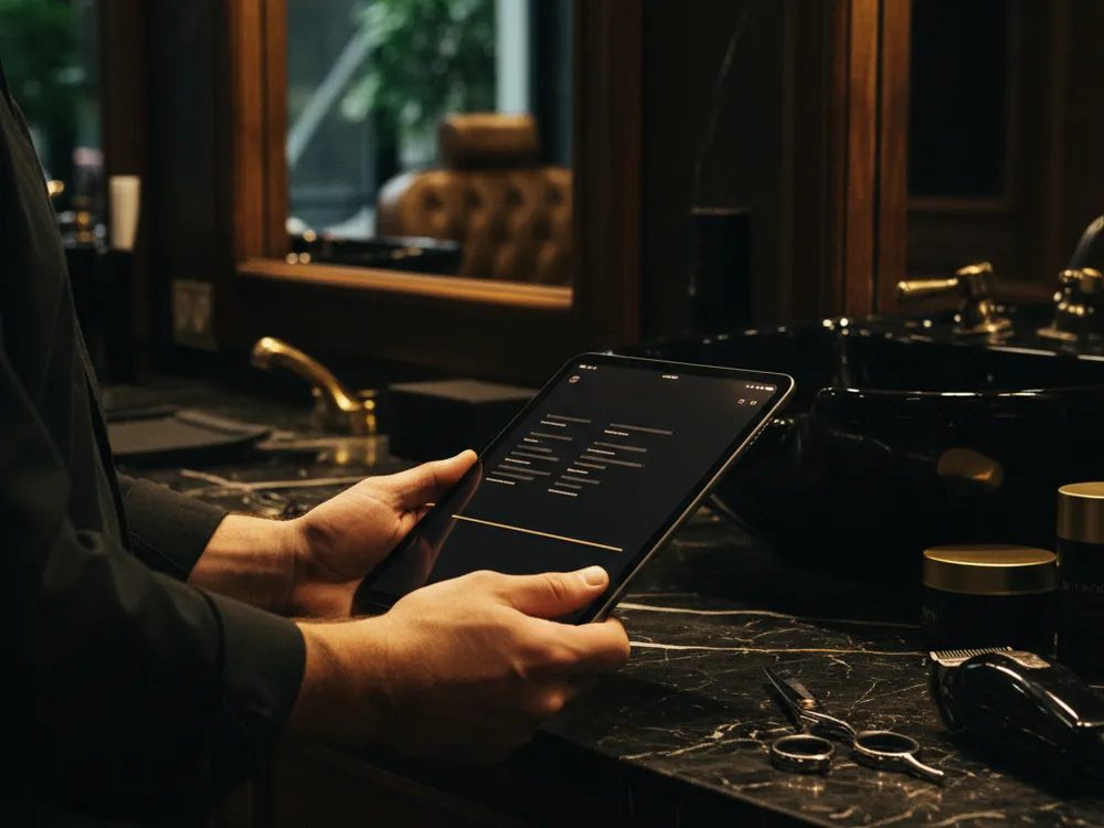 A staff tablet on the counter showing the walk-in list